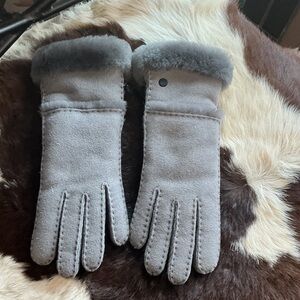 UGG Gray Suede Gloves with Fur Cuff